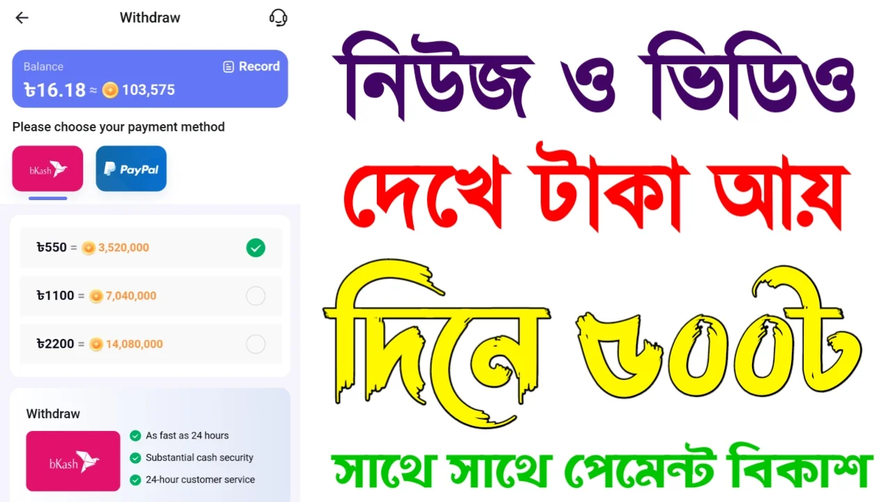 নিউজ ও ভিডিও দেখে টাকা ইনকাম